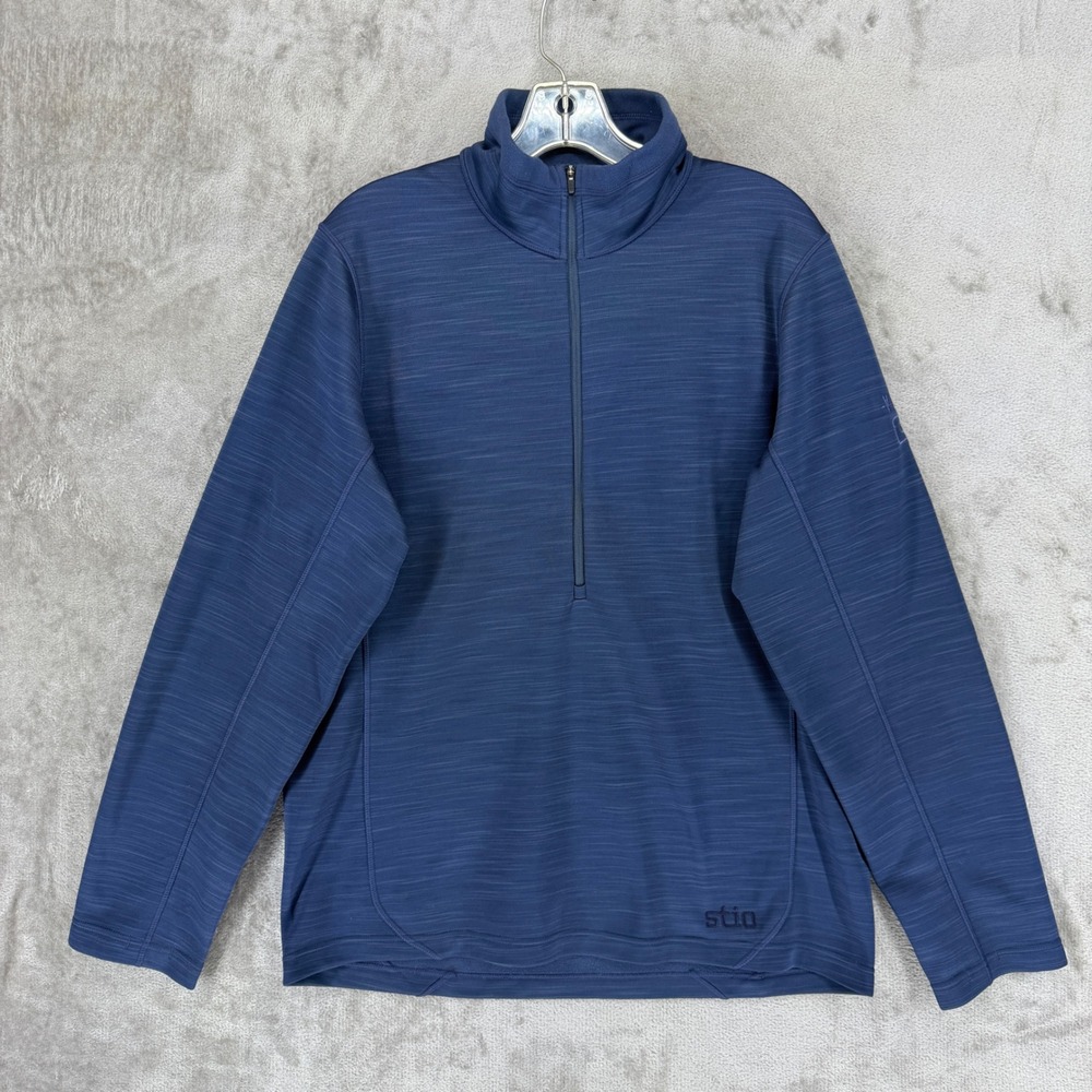 Stio Mens Basis Quarter Zip Pullover Blue Space Dye Fleece Jacket Large FW24TOR5